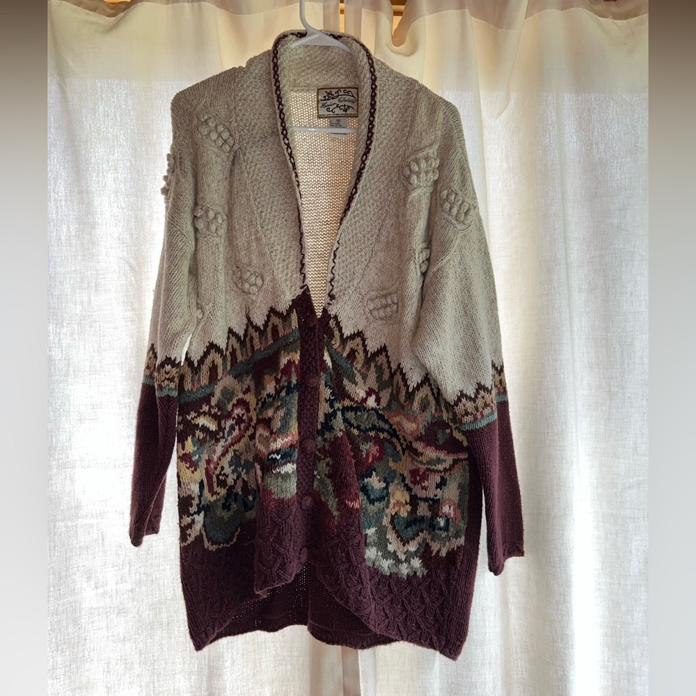 Cream and Brown Cozy Knit Cardigan Sweater